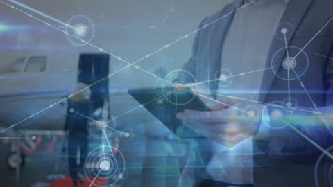 Businessman Using Smartphone with Digital Connections at Airport