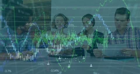 Collaborative Team Analyzing Financial Data Trends