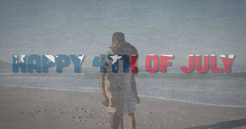 Happy 4th of July Greetings with Patriotic Text on Sandy Beach
