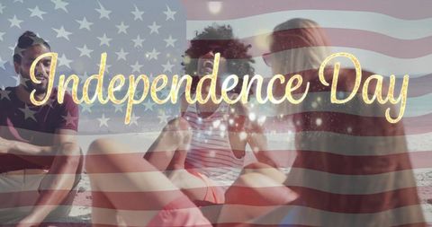 Friends Celebrating Independence Day with Beach Fun