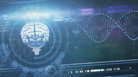 Futuristic Digital Interface with Brain and DNA Concepts
