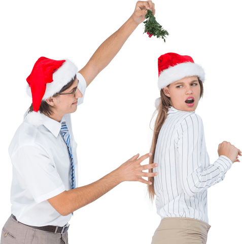 Transparent Geeky Hipster Running from Mistletoe Holder