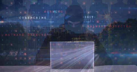 Hacker Surrounded by Cybercrime Warnings and Cityscape Overlay - Download Free Stock Images Pikwizard.com