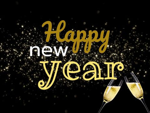 Festive new year wishes with champagne and sparkling lights