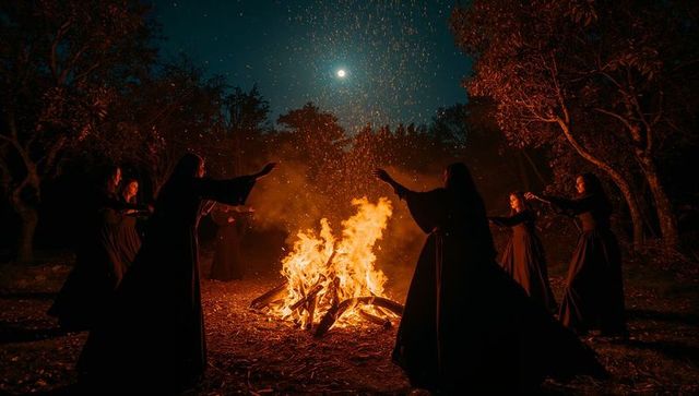 Mystical Fire Ritual in Moonlit Forest
