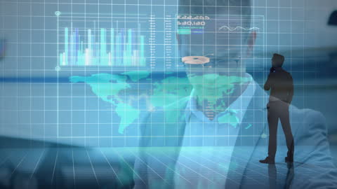 Businessman Interacting with Futuristic Global Interface Animation