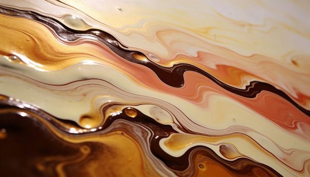 Golden amber marble flow with metallic veins and pearlescent cream swirls