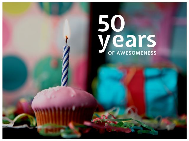 50th Birthday Celebration with Cupcake and Lit Candle - Download Free Stock Templates Pikwizard.com