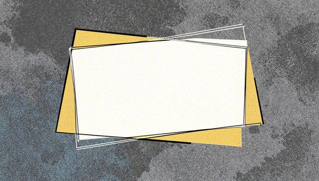 Layered paper collage featuring off-white panel and mustard backing on textured gray surface