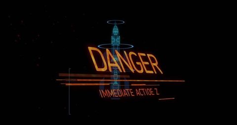 Projecting holographic danger hud with missile schematic and immediate action alert