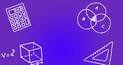 Mathematics concept icons with geometric shapes on blue
