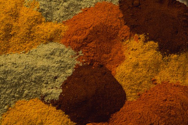 Close-up of spices powder arranged