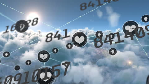 Floating Icons and Numbers Representing Digital Connectivity