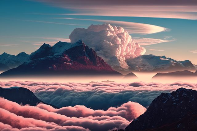 Dramatic Mountain Range with Dense Clouds and Glowing Sunrise - Download Free Stock Images Pikwizard.com