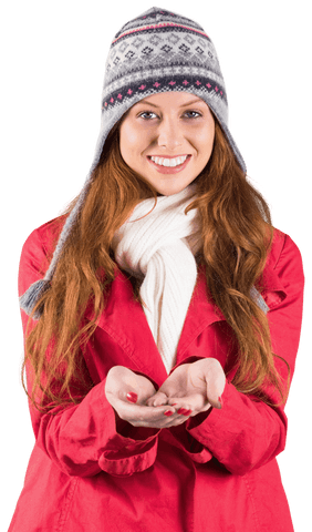 Transparent Image of Redhead Woman in Winter Clothing Smiling
