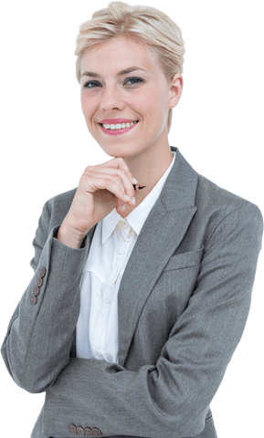 Confident Businesswoman Holding Pen with Transparent Background