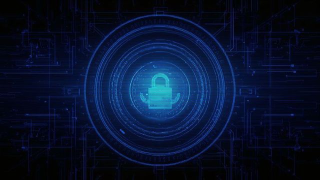 Futuristic Neon Padlock Symbolizing Cybersecurity Innovation