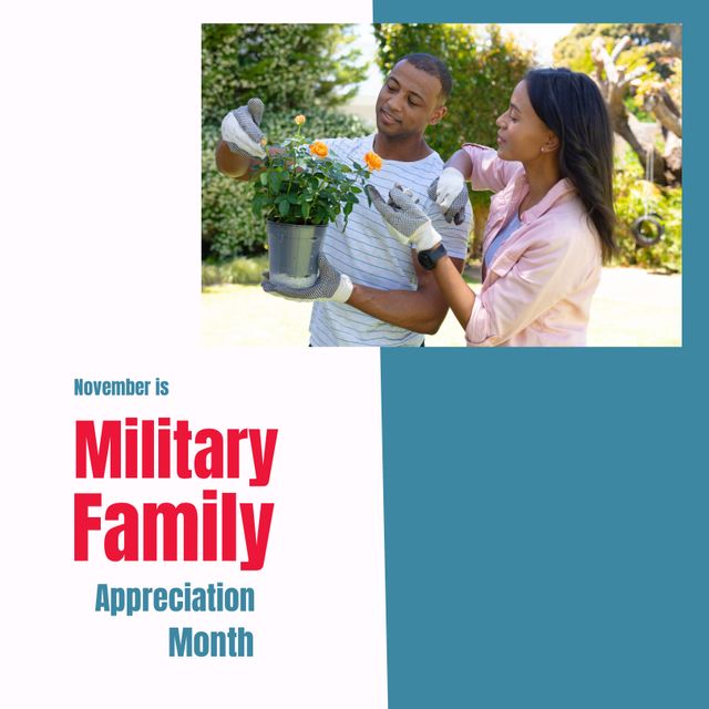 African American Couple Gardening for Military Family Appreciation Month - Download Free Stock Templates Pikwizard.com