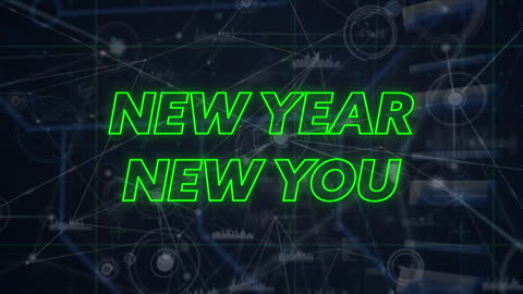 New Year New You Text with Digital Network Background