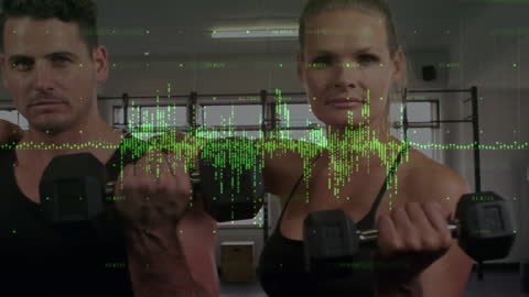 Digital Finance Overlay on Diverse Gym Fitness Training