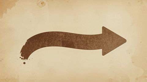 Vintage ink style rightward curved arrow on parchment