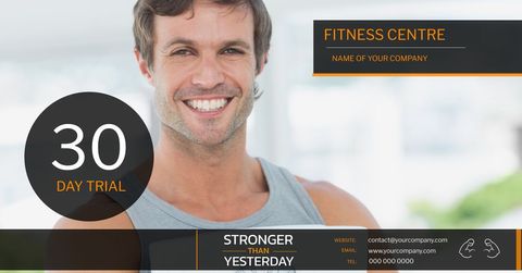 Smiling Man Promoting 30 Day Fitness Trial