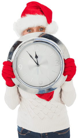 caucasian woman holding clock wearing santa hat transparent - Download Free Stock Videos Pikwizard.com