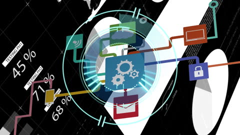 Digital Interface with Data Processing Animation and Global Business Concept