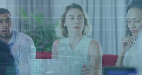 Diverse Business Team Analyzing Digitized Data Interfaces