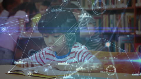 Young Children Studying with Digital Network Overlay in Library