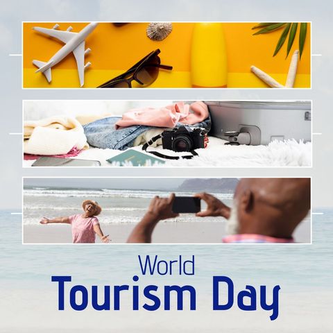 world tourism day celebration with travel essentials and beach fun - Download Free Stock Templates Pikwizard.com