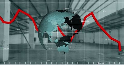 Global financial trends data analysis over warehouse background