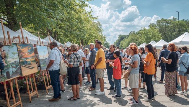 Art Enthusiasts Exploring Outdoor Park Exhibition