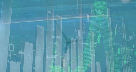 Digital interface overlaying renewable energy charts