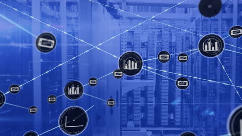 Digital Network with Node Icons in Data Center