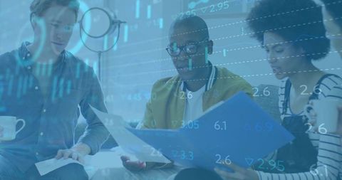 Diverse Team Collaborating Over Financial Strategies