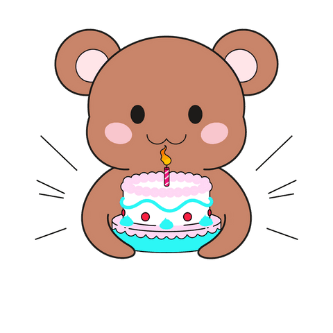 Cute teddy bear holding cake, transparent background festive design