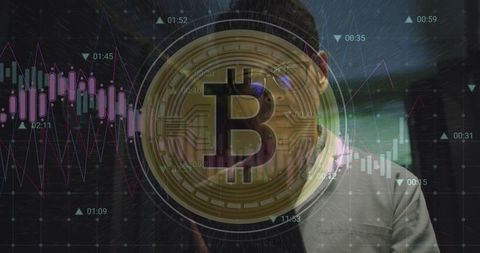 Asian Worker Analyzing Data in Virtual Bitcoin Overlay Environment