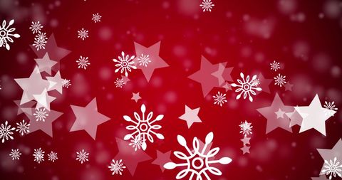 Festive winter stardust and snowflakes on vibrant red background