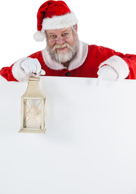 Santa Claus Holding Transparent Lantern and Poster for Christmas - Download Free Stock Videos Pikwizard.com