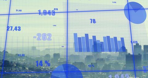 Futuristic business intelligence over modern cityscape