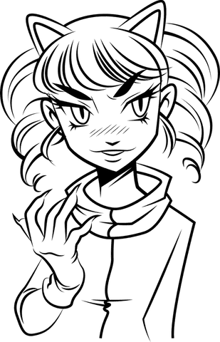 Transparent Line Art of Cute Cat-Eared Girl - Download Free Stock Videos Pikwizard.com