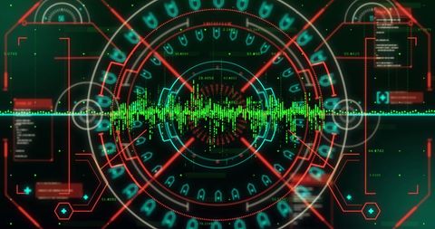 Futuristic digital interface display with green tech details