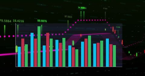 Colorful Bar and Line Charts Analyzing Financial Data Over Dark Background - Download Free Stock Images Pikwizard.com