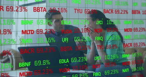 Caucasian Couple Analyzing Stock Market Data on Laptop