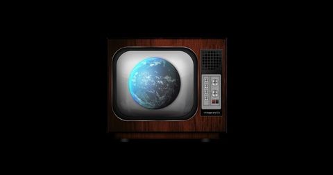 Vintage Television with Globe on Screen in Dark Background