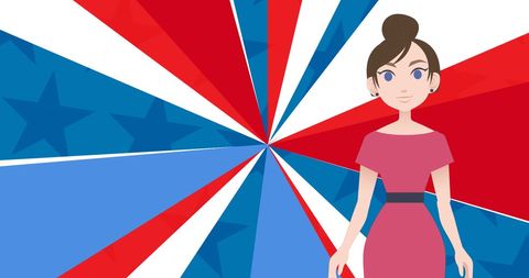 Cartoon Woman Posing on Patriotic Background with Stars
