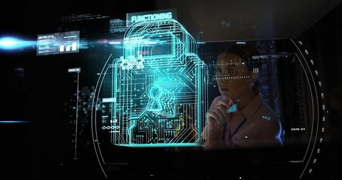 digital padlock and worker representing cybersecurity in server room - Download Free Stock Images Pikwizard.com