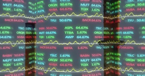 Financial Data Projection Over Factory Chimneys
