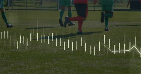 Soccer Players in Motion on Field with Data Overlay